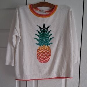 LOFT Women's Pineapple Sweater - White, Green, Orange